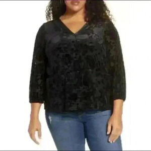 Halogen Flocked Floral Black Peplum Top Women’s Small NWT